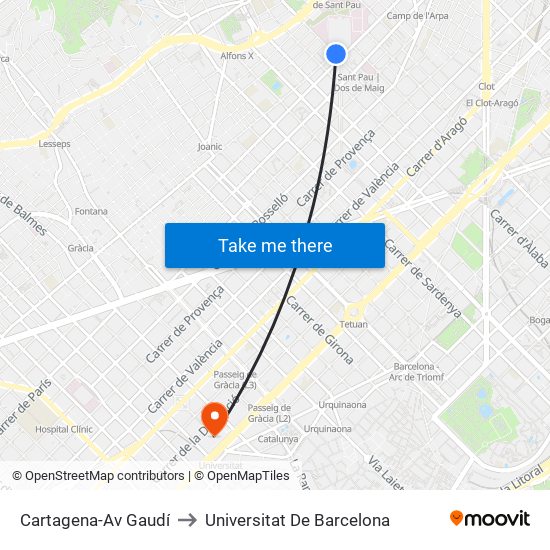 Cartagena-Av Gaudí to Universitat De Barcelona map