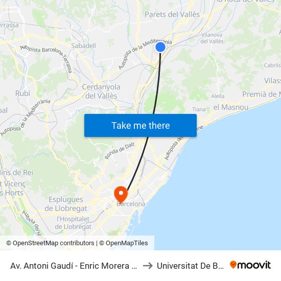 Av. Antoni Gaudí - Enric Morera (Sentit Parets) to Universitat De Barcelona map