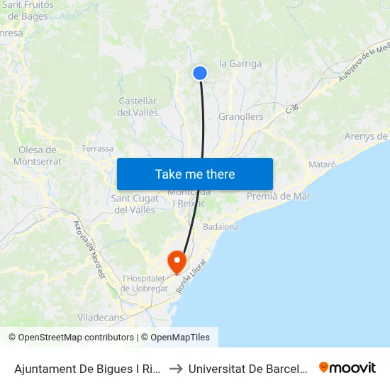 Ajuntament De Bigues I Riells to Universitat De Barcelona map