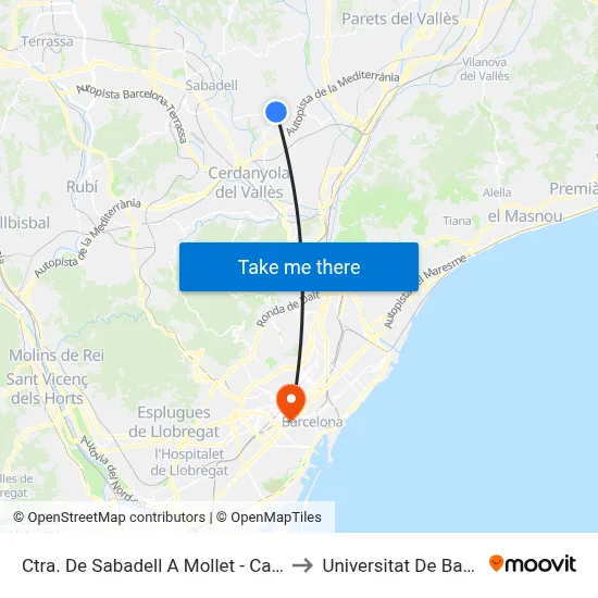 Ctra. De Sabadell A Mollet - Can Rectoret to Universitat De Barcelona map