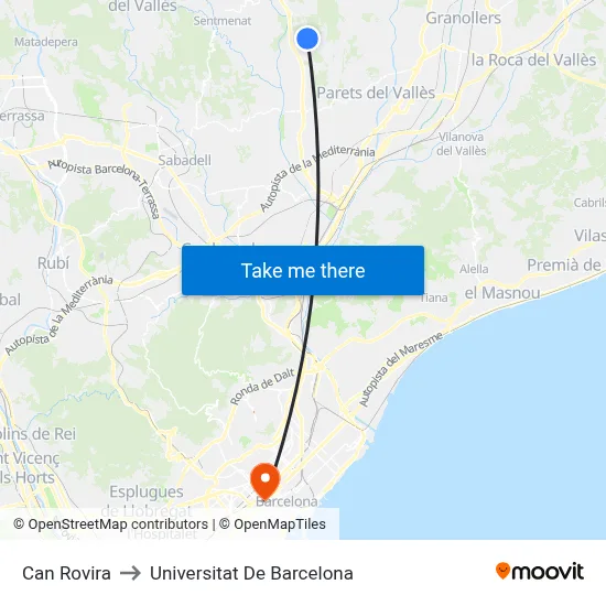 Can Rovira to Universitat De Barcelona map