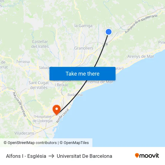 Alfons I - Església to Universitat De Barcelona map
