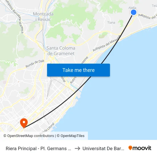 Riera Principal - Pl. Germans Lleonard to Universitat De Barcelona map