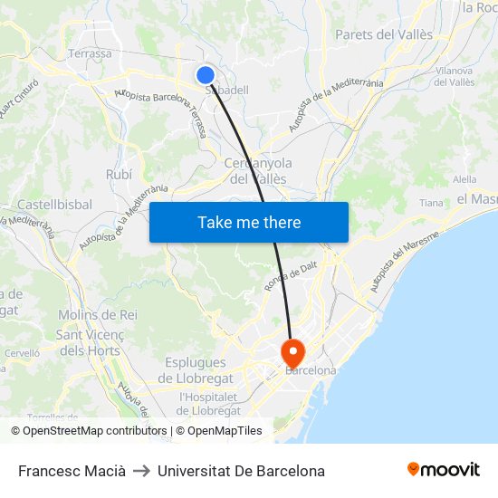 Francesc Macià to Universitat De Barcelona map