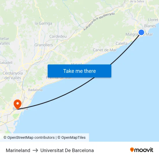 Marineland to Universitat De Barcelona map