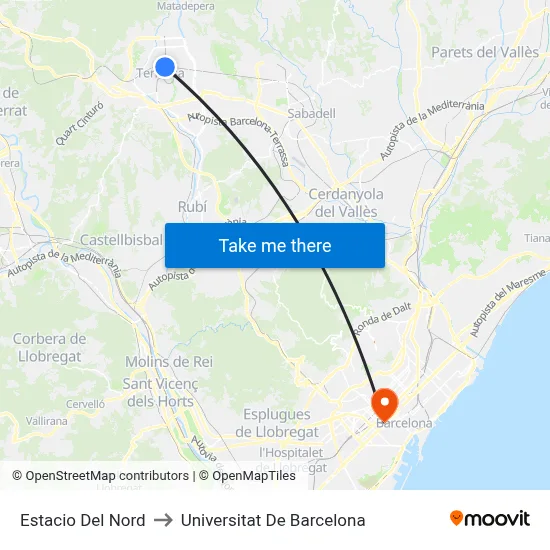 Estacio Del Nord to Universitat De Barcelona map