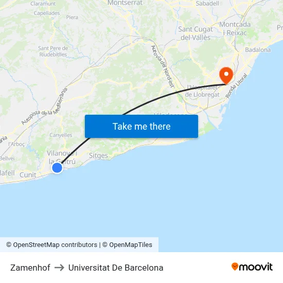 Zamenhof to Universitat De Barcelona map