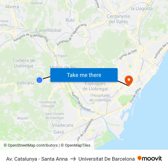 Av. Catalunya - Santa Anna to Universitat De Barcelona map