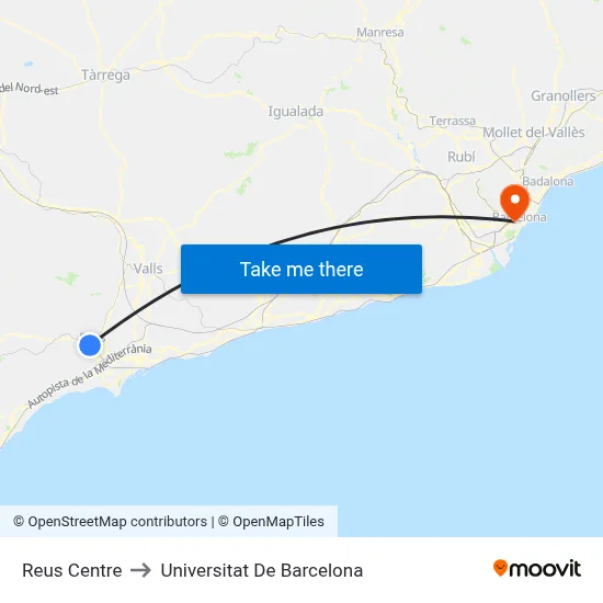 Reus Centre to Universitat De Barcelona map