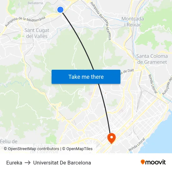 Eureka to Universitat De Barcelona map
