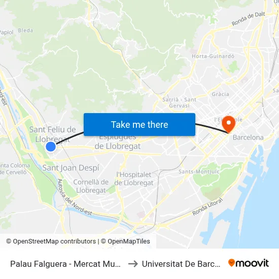 Palau Falguera - Mercat Municipal to Universitat De Barcelona map