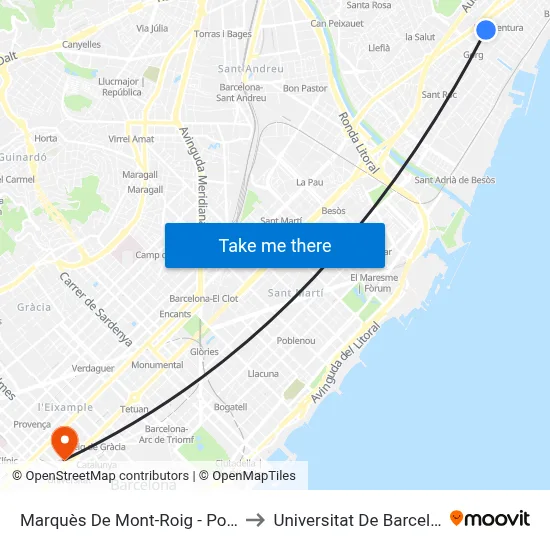 Marquès De Mont-Roig - Ponent to Universitat De Barcelona map