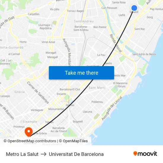 Metro La Salut to Universitat De Barcelona map