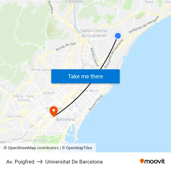 Av. Puigfred to Universitat De Barcelona map