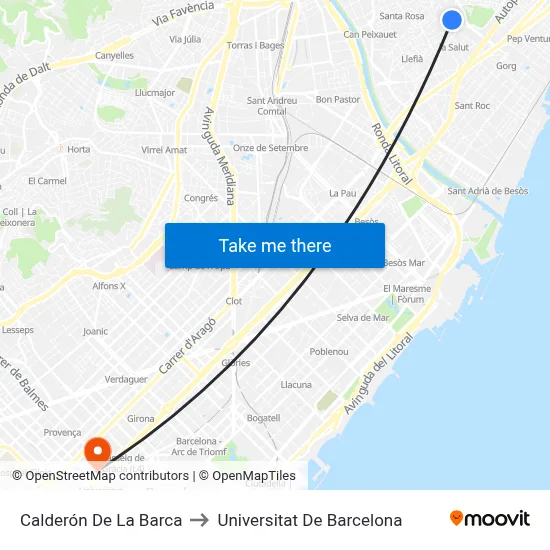 Calderón De La Barca to Universitat De Barcelona map