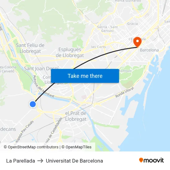 La Parellada to Universitat De Barcelona map