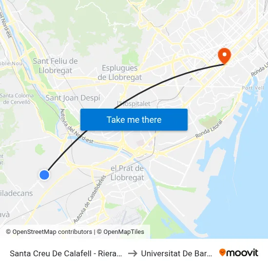 Santa Creu De Calafell - Riera Fonollar to Universitat De Barcelona map