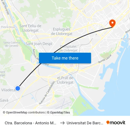 Ctra. Barcelona - Antonio Machado to Universitat De Barcelona map