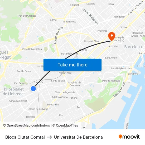 Blocs Ciutat Comtal to Universitat De Barcelona map