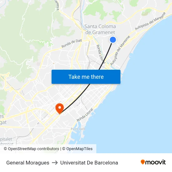 General Moragues to Universitat De Barcelona map