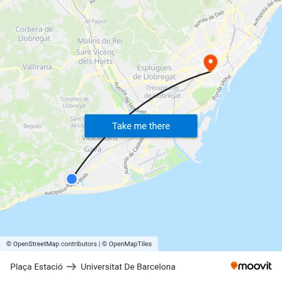 Plaça Estació to Universitat De Barcelona map