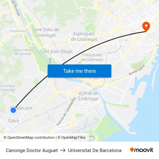 Canonge Doctor Auguet to Universitat De Barcelona map