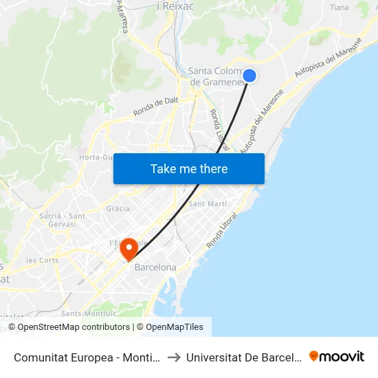 Comunitat Europea - Montigalà to Universitat De Barcelona map