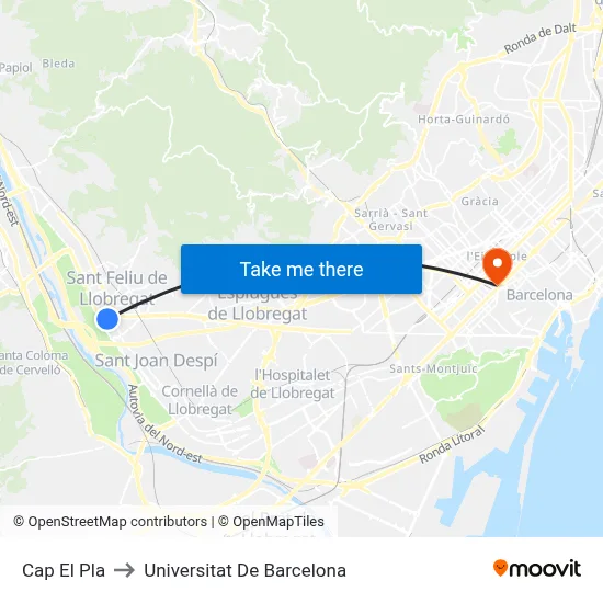 Cap El Pla to Universitat De Barcelona map