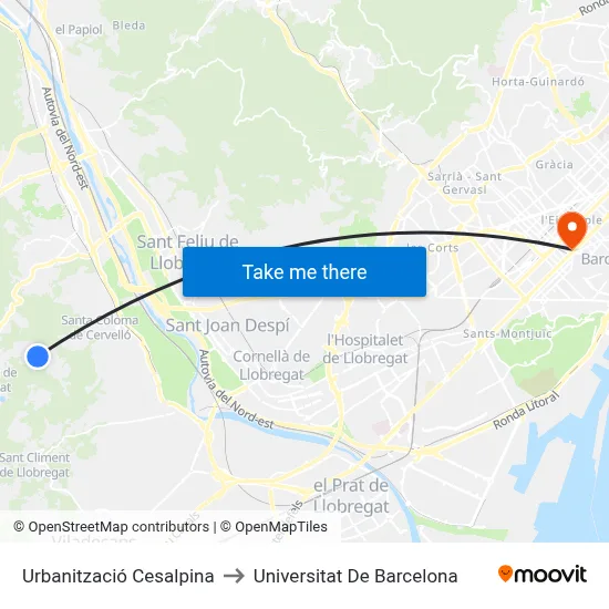 Urbanització Cesalpina to Universitat De Barcelona map