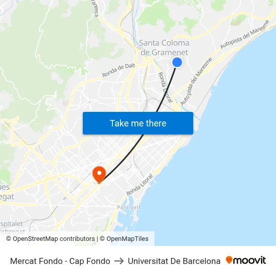 Mercat Fondo - Cap Fondo to Universitat De Barcelona map
