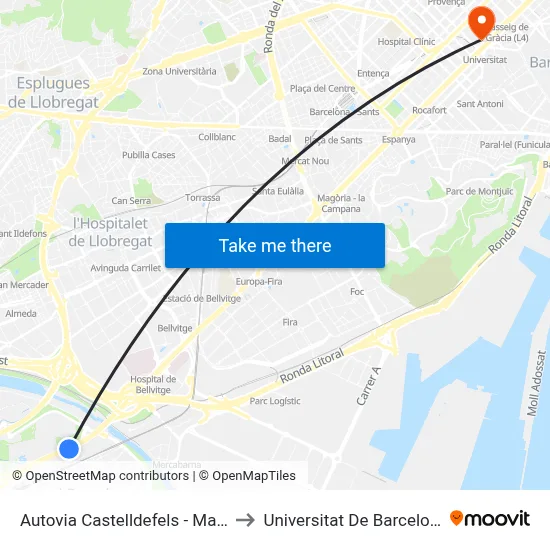 Autovia Castelldefels - Major to Universitat De Barcelona map