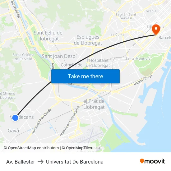 Av. Ballester to Universitat De Barcelona map