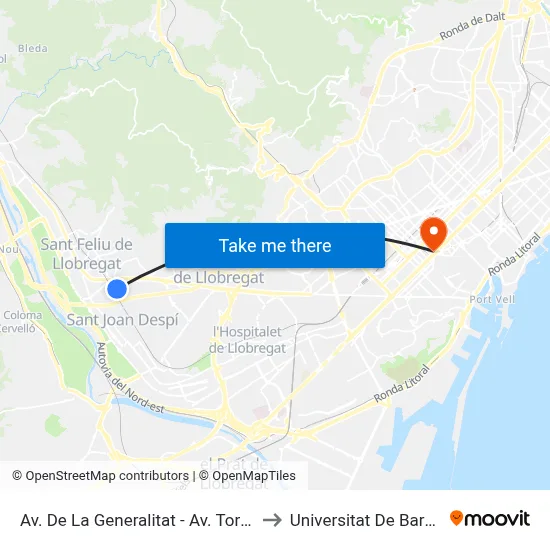 Av. De La Generalitat - Av. Torreblanca to Universitat De Barcelona map