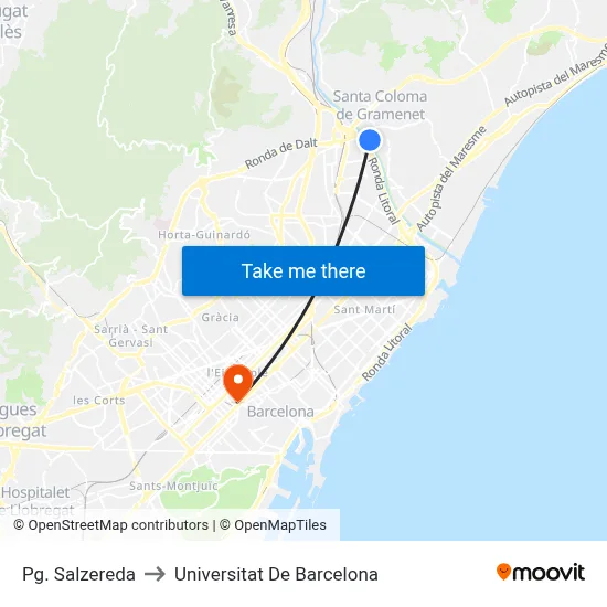 Pg. Salzereda to Universitat De Barcelona map