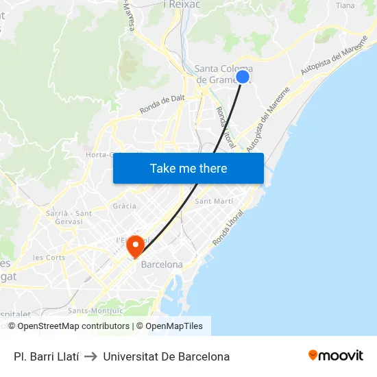Pl. Barri Llatí to Universitat De Barcelona map