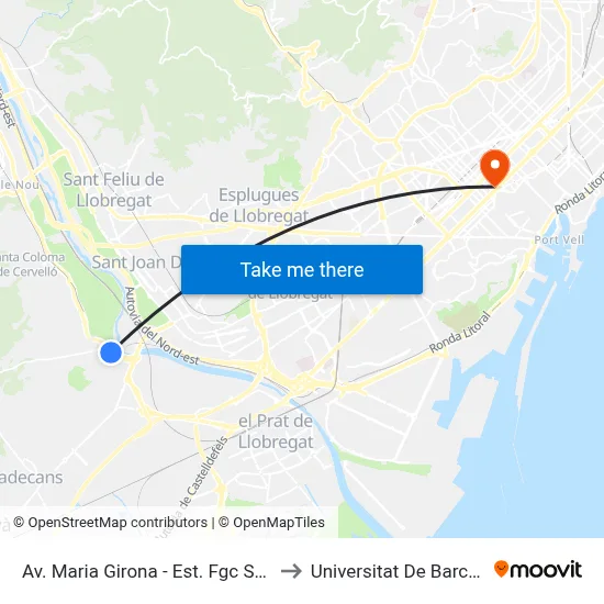 Av. Maria Girona - Est. Fgc Sant Boi to Universitat De Barcelona map