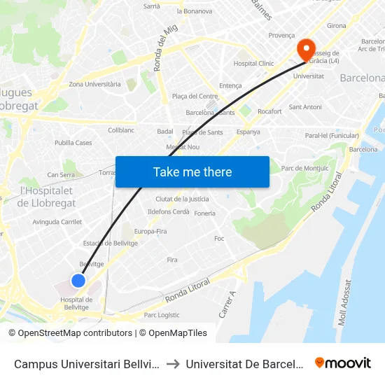 Campus Universitari Bellvitge to Universitat De Barcelona map