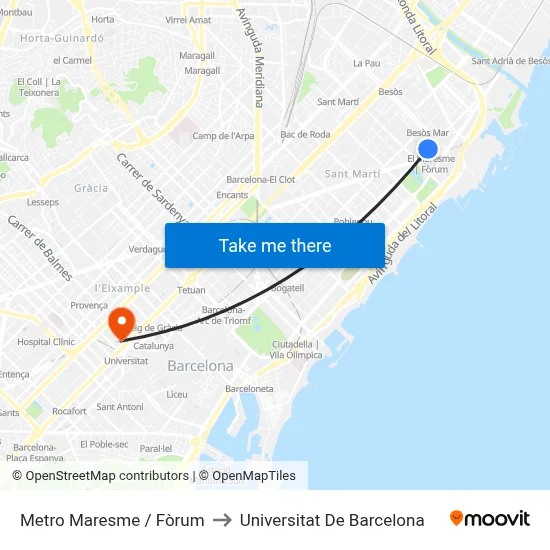 Metro Maresme / Fòrum to Universitat De Barcelona map