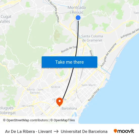 Av De La Ribera - Llevant to Universitat De Barcelona map