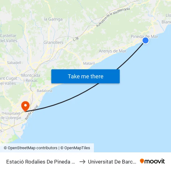 Estació Rodalies De Pineda De Mar to Universitat De Barcelona map