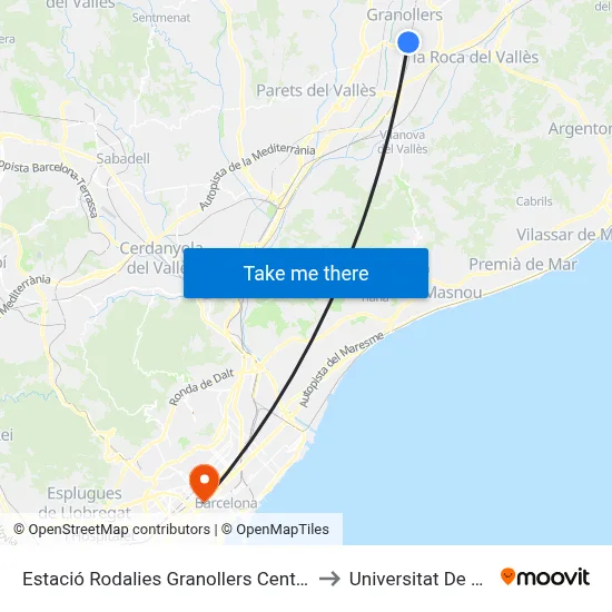 Estació Rodalies Granollers Centre- Marquesina C to Universitat De Barcelona map
