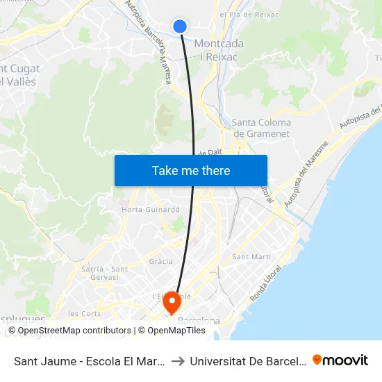 Sant Jaume - Escola El Martinet to Universitat De Barcelona map