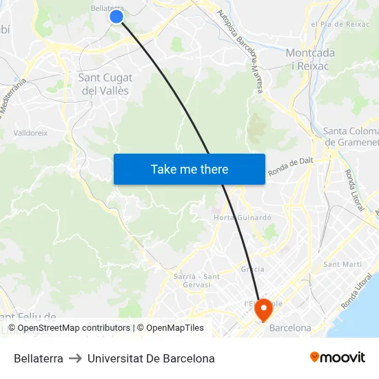 Bellaterra to Universitat De Barcelona map