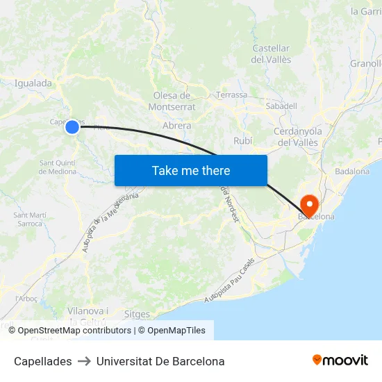 Capellades to Universitat De Barcelona map