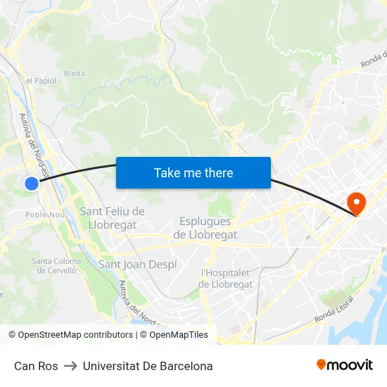 Can Ros to Universitat De Barcelona map