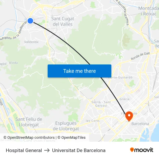 Hospital General to Universitat De Barcelona map