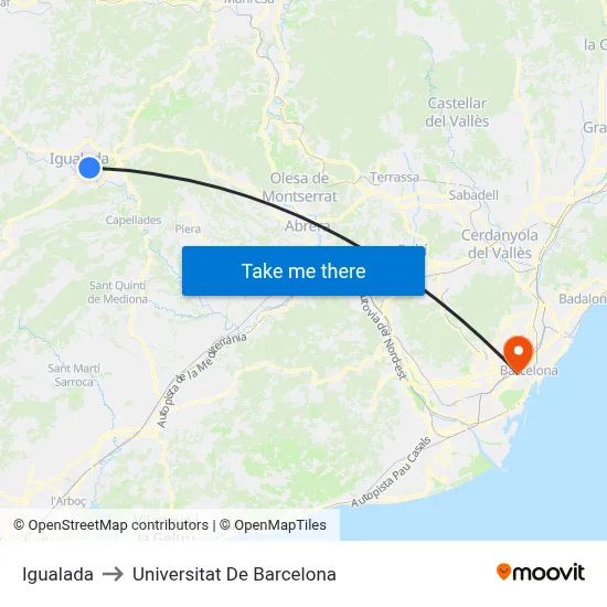 Igualada to Universitat De Barcelona map