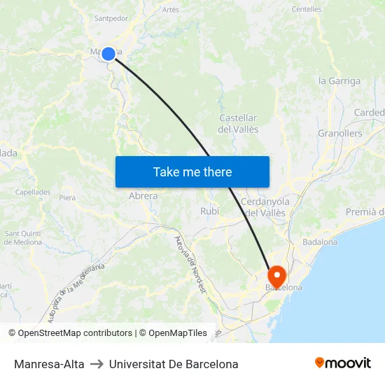 Manresa-Alta to Universitat De Barcelona map
