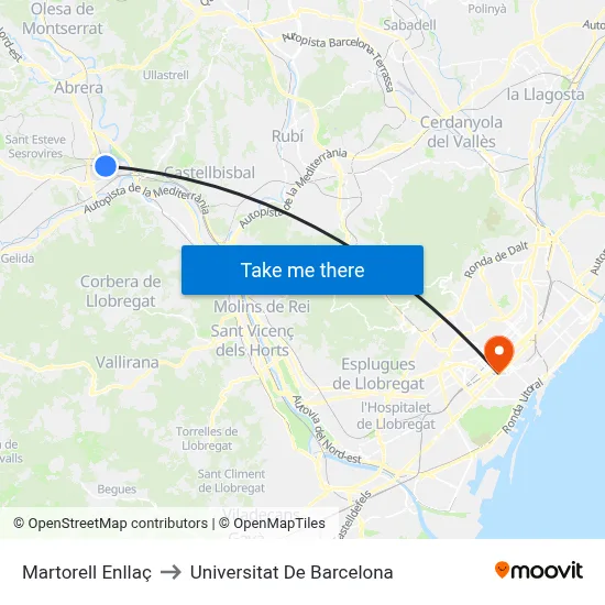 Martorell Enllaç to Universitat De Barcelona map