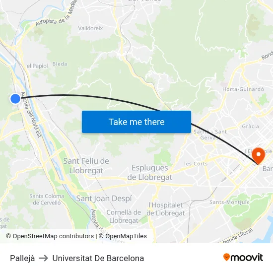 Pallejà to Universitat De Barcelona map